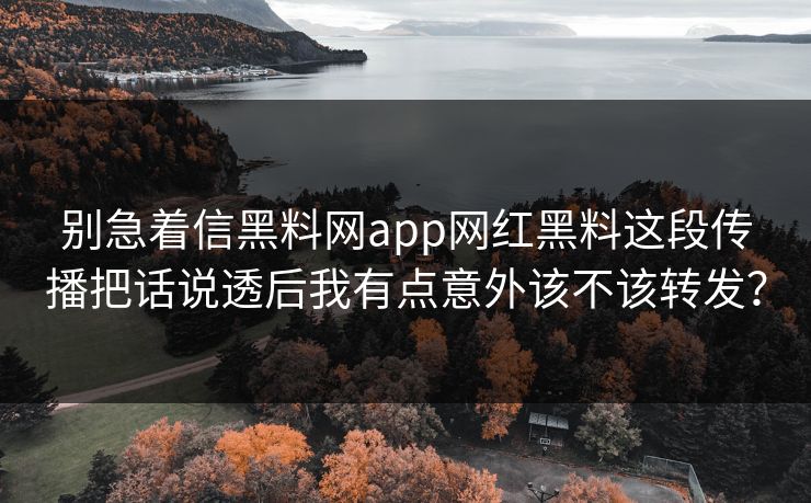 别急着信黑料网app网红黑料这段传播把话说透后我有点意外该不该转发？